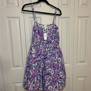 LOFT Purple and White Floral Beach Dress